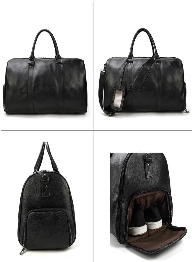LUUFAN Leather Travel Bag Large Capacity Luggage Duffel Bag with Shoe Compartment, Men Women Weekend Shoulder Handbag for Holiday Business Trip (55cm-Black) - Image 3